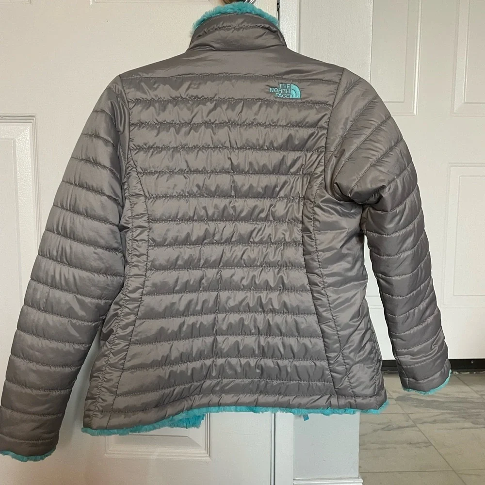 North face reversible puffer fleece jacket Girls size L (14/16)